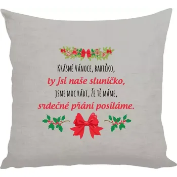 Polštář Polštář lněný 40x40 cm Srdečné přání babičce