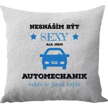 Polštář Polštář bílý 40x40 cm - dlouhý chlup Nesnáším být sexy, ale jsem automechanik