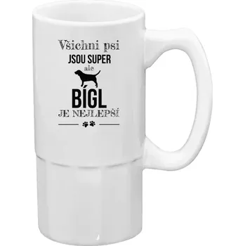 Sklenice Půllitr bílý vysoký Bígl je nejlepší