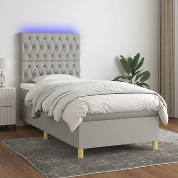 Postel vidaXL Box spring postel s matrací a LED 80 x 200 cm textil [3135629] Barva: světle šedá