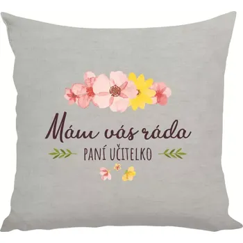 Polštář Polštář lněný 40x40 cm Mám vás ráda, paní učitelko