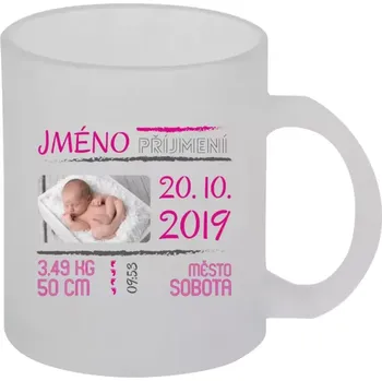 Hrnek 330 ml - skleněný matný Narození miminka 01