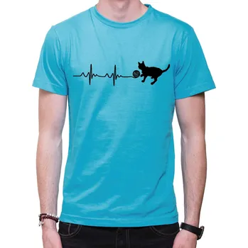 Pánská móda Tričko - EKG Kočka, Barva látky tyrkysová modrá, Střih Pánsky / UNISEX, Velikost L