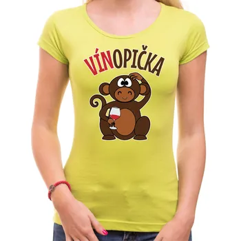 Pánská móda Vinařské tričko - Vínopička s opičkou, Barva látky Limetková zelená (Pouze Dámsky střih!), Střih Dámsky, Velikost --VYBERTE VELIKOST--