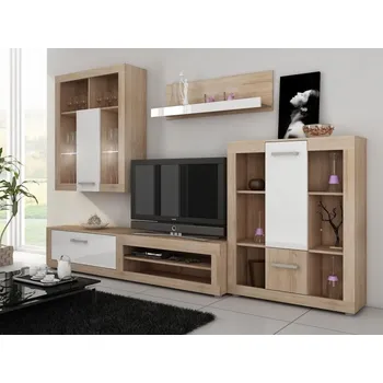 Obývací stěna Obývací stěna MOLTENO, dub sonoma/bílý lesk, 5 let záruka + vyzvednutí ZDARMA