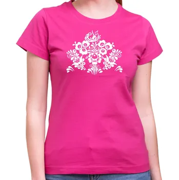 Pánské tričko Tričko - lidový vzor, Barva látky růžová , Střih Dámsky, Velikost Dětské 110 cm/4léta