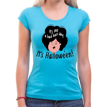 Pánské tričko Halloweenské tričko - It is not a bad hair day, it's helloween, Barva látky tyrkysová modrá, Střih Dámsky, Velikost Dětské 110 cm/4léta