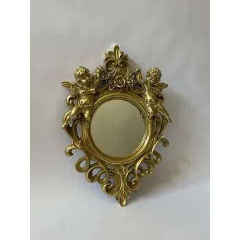 Zrcadlo ZLATÉ KULATÉ ZRCADLO S FIGURAMI ANDĚLŮ