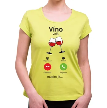 Pánské oblečení Vinařské tričko - Víno volá Phone, Barva látky Limetková zelená (Pouze Dámsky střih!), Střih Dámsky, Velikost XS