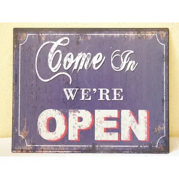 Plechová cedule RETRO OBRAZ - COME IN WE'RE OPEN