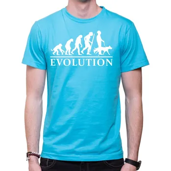 Pánská móda Tričko - Evoluce pejskař, Barva látky tyrkysová modrá, Střih Pánsky / UNISEX, Velikost XXL