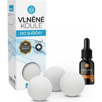 Prací koule Nanolab Přírodní vlněné koule do sušičky 3 ks + esenciální olej LeFleur Růže 10ml (set)