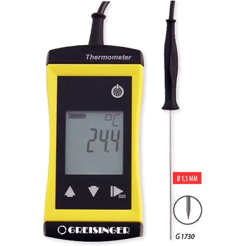 GREISINGER G 1730-GKK1000 Přesný vodotěsný univerzální teploměr s pevně připojeným zapichovacím snímačem Ø 1,5 mm, v kufru GKK 1000