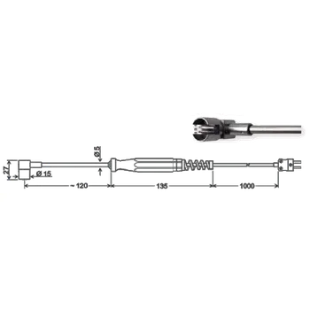 Termostat GREISINGER GOF 200 HO Ruční povrchový snímač teploty typu K (NiCr-Ni) s termočlánkovými pružnými pásky, úhlové provedení, rychlý, s beztermonapěťovým plochým konektorem