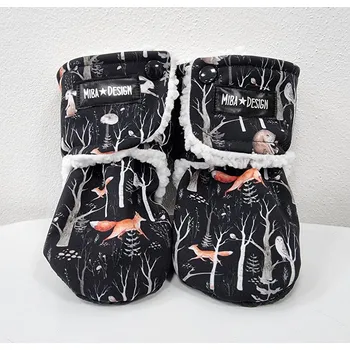 Capáčky Softshellové capáčky s beránkem - černé - zvířátka v lese 9-12 M