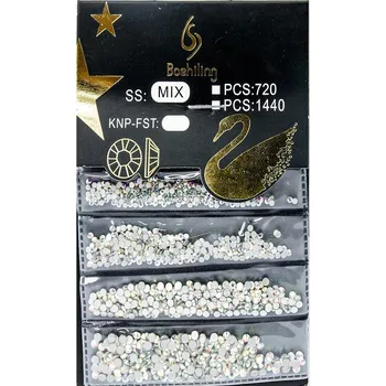 Nailee Kamínky na nehty sada C-4 čiré - 1440 ks, mix velikostí