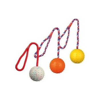 Hračka pro psa Vrhací míč hrbolatý na šňůře 6cm