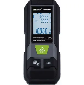 Dálkoměr Dedra Laserový dálkoměr 30m MC0932 (Dedra MC0932 Laserový metr s dosahem až 30 m na 2x AAA baterie / Laserový měřič vzdálenosti)