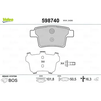 Brzdová destička Sada brzdových destiček, kotoučová brzda VALEO 598740
