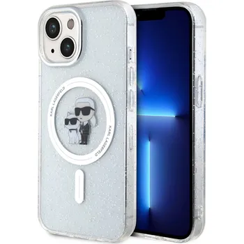 Pouzdro na mobilní telefon Karl Lagerfeld IML Glitter Karl and Choupette MagSafe pro Apple iPhone 15 čiré