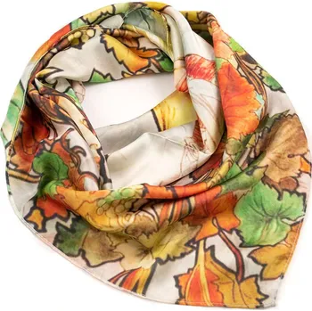 Šátek Velký oboustranný šátek - bílo-hnědý/zelený s potiskem