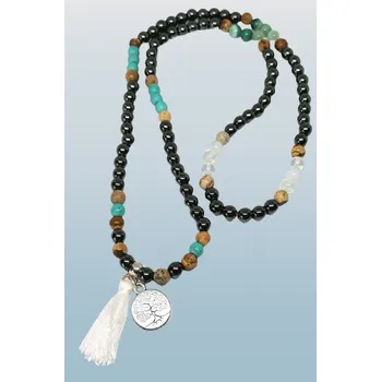 Náhrdelník Japa Mala z hematitu a stromu života