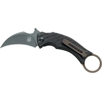 kapesní nůž FOX Black Bird, kapesní zavírací nůž karambit s klipem, Carbon Fiber / Bronze Titanium FX-591 TICBR