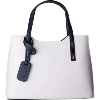 Kabelka ITALSKÉ Kožené trendové kabelky na rameno Carina velká bíla s modrou