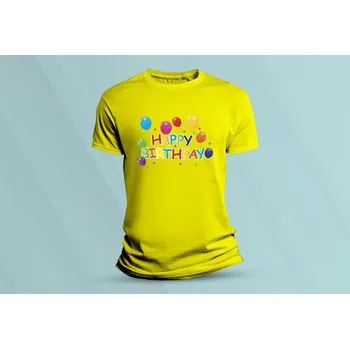 Dětská móda Dětské bavlněné tričko Happy Birthday. Žlutá velikost 116 (5-6 let)