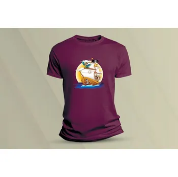 Dětské bavlněné tričko Pirátská plachetnice. velikost 152 (12-13 let) Vínová