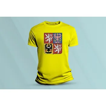 Dětská móda Dětské bavlněné tričko Státní znak ČR. Žlutá velikost 104 (3-4 roky)