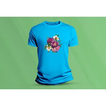 Chlapecké tričko Dětské bavlněné tričko Květiny. velikost 116 Azurová