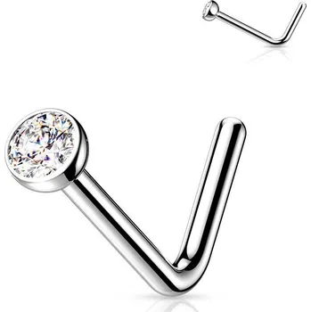 Piercing Zahnutý piercing do nosu - titan, 2,5mm čirý kamínek