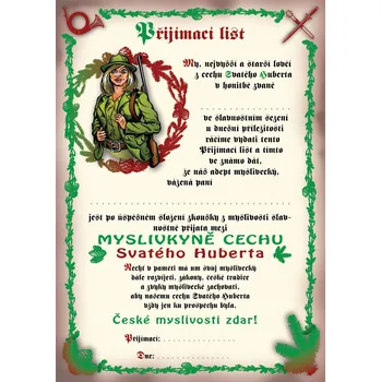 Pilový plátek e‑myslivost.cz Přijímací list na myslivce - pro ženu - Motiv bez personalizace