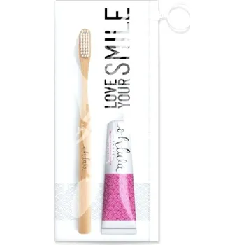 zubní pasta Ohlalá Dentifrice Framboise toothpaste travel kit Cestovní sada pasta na zuby s malinou a mátou a bambusový kartáček na zuby