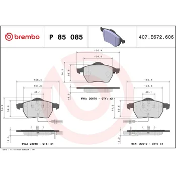 Autodíl Sada brzdových destiček, kotoučová brzda BREMBO P 85 085
