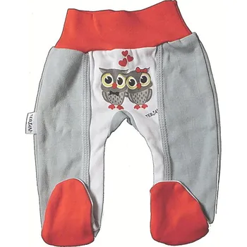 Dupačky Polodupačky kojenecké bavlna - SOVIČKY šedo-červené - vel.56