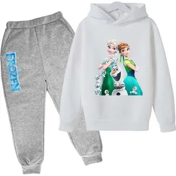 Frozen (Ledové království) Dětská tepláková souprava - Elsa a Anna (šedé tepláky) Barva: Bílá, Velikost: 140/9-10 let