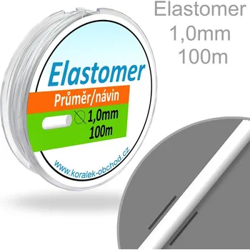 Textilní guma ELASTOMER (pruženka) pružná syntetická nit pr. 1,0mm. Barva Čirá. Balení 100m