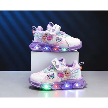 Dětská móda Frozen (Ledové království) Jarní/podzimní svítící dívčí tenisky s motivem Ledového království (fialové / růžové) Barva: Fialová, Velikost EUR: 28