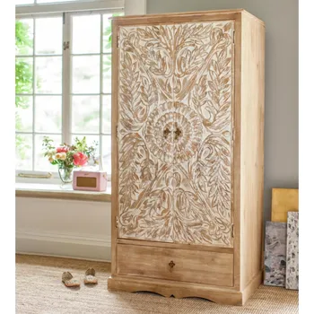 Komoda AV interiery Šatní skříň 120x60x200 z masívu mango s vyřezávanými ornamenty - SITA WR