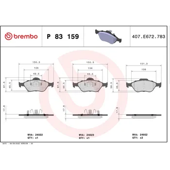 Brzdová destička Sada brzdových destiček, kotoučová brzda BREMBO P 83 159