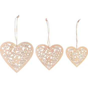 Vánoční ozdoba Autronic Srdce dřevěné - závěs. Cena za 1 sáček - 3ks srdcí. - KLA704 NAT