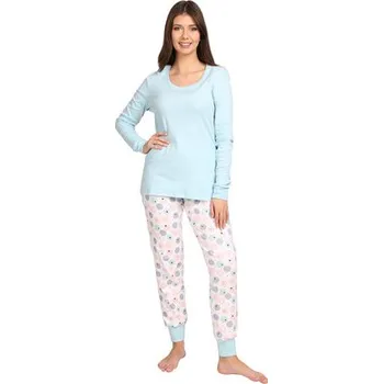 Dámské noční prádlo Pleas Dámské pyžamo s dlouhým rukávem mentol XL (180733-708-044)