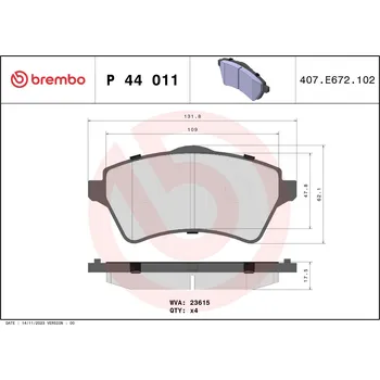 Brzdová destička Sada brzdových destiček, kotoučová brzda BREMBO P 44 011