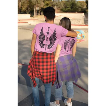 Tričká pro páry Křídla Barva: Růžová, Dámska velikost: XL, Pánska velikost: L