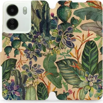 Pouzdro na mobilní telefon Flipové pouzdro Mobiwear - Xiaomi Redmi 13C - VP05S Sukulenty (Knížkové flip pouzdro, obal, kryt na mobil Xiaomi Redmi 13C - VP05S Sukulenty, materiál Umělá kůže + TPU - ochrana 360°, stojánek, silikonová vanička, magnetické zavírání)