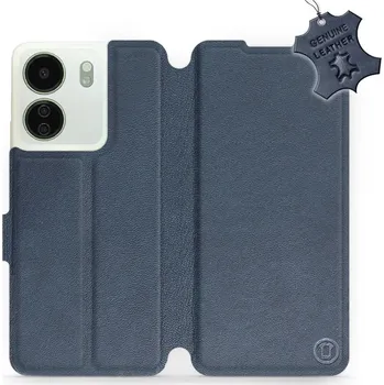 Pouzdro na mobilní telefon Kožené flip pouzdro Mobiwear - Xiaomi Redmi 13C - Modré (Kožené knížkové pouzdro, obal, kryt na mobil Xiaomi Redmi 13C, Modré, materiál Genuine Leather, ochrana 360°, stojánek, silikonová vanička, magnetické zavírání)