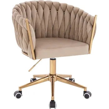 Otočné křeslo Glamour velur na zlaté podstavě s kolečky - béžový
