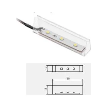 LED páska GTV Plastová spona studená bílá pro skleněnou polici 8mm, 0.24W/12V, 3 LED, 2m kabel s mini zesilovačem ma